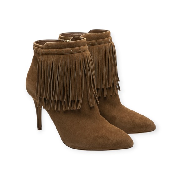 White House Black Market Shoes - White House Black Market WHBM ꧁ Suede Fringed Heeled Ankle Boots ꧁ Cognac ꧂ 9.5